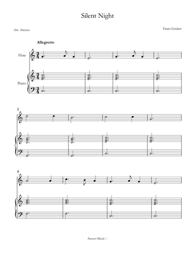 franz gruber silent night sheet music for flute and piano (arr. Arezzo Music)