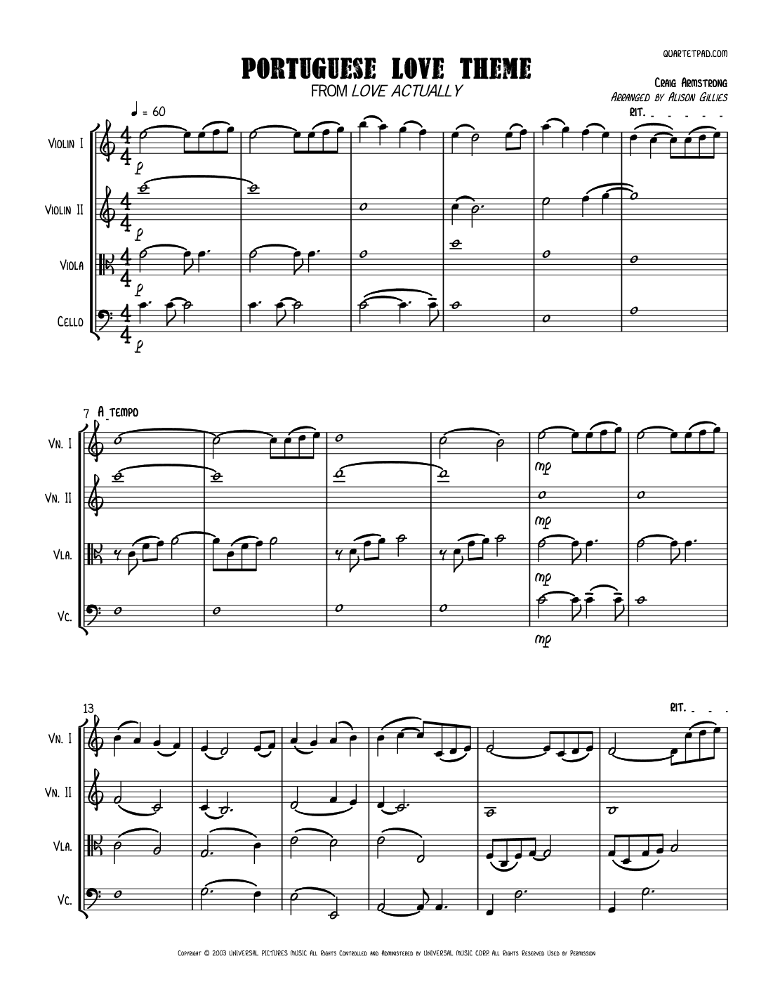 Portuguese Love Theme (arr. Alison Gillies)