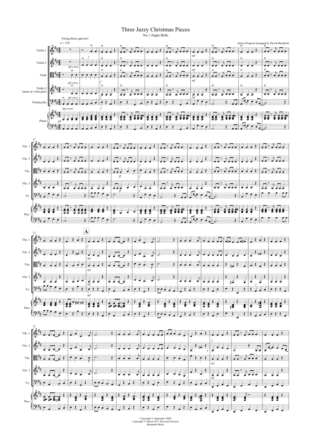 3 Jazzy Christmas Pieces for String Quartet (arr. David Burndrett)