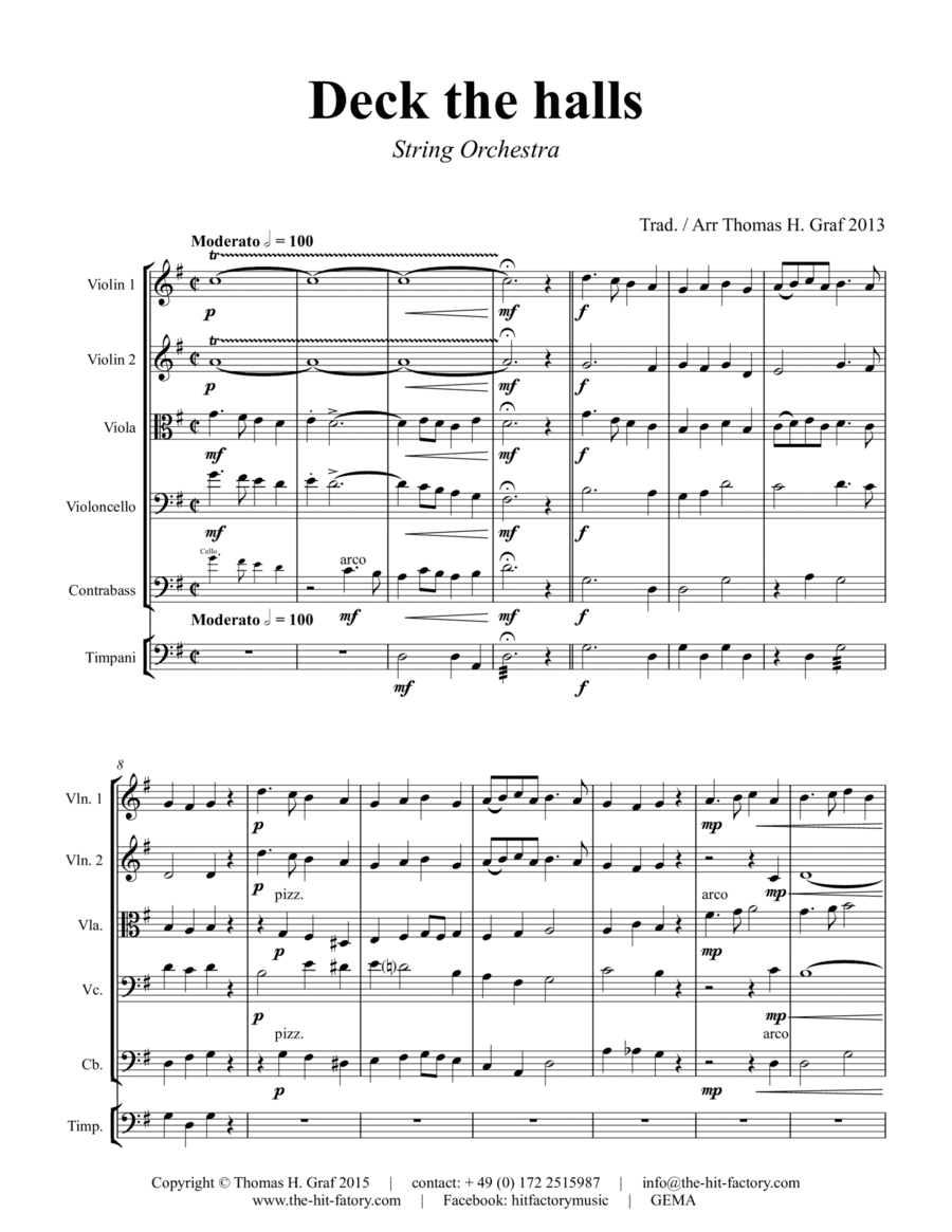 Deck the halls - Christmas Carol - Polyphonic - String Orchestra (arr. Thomas Graf)