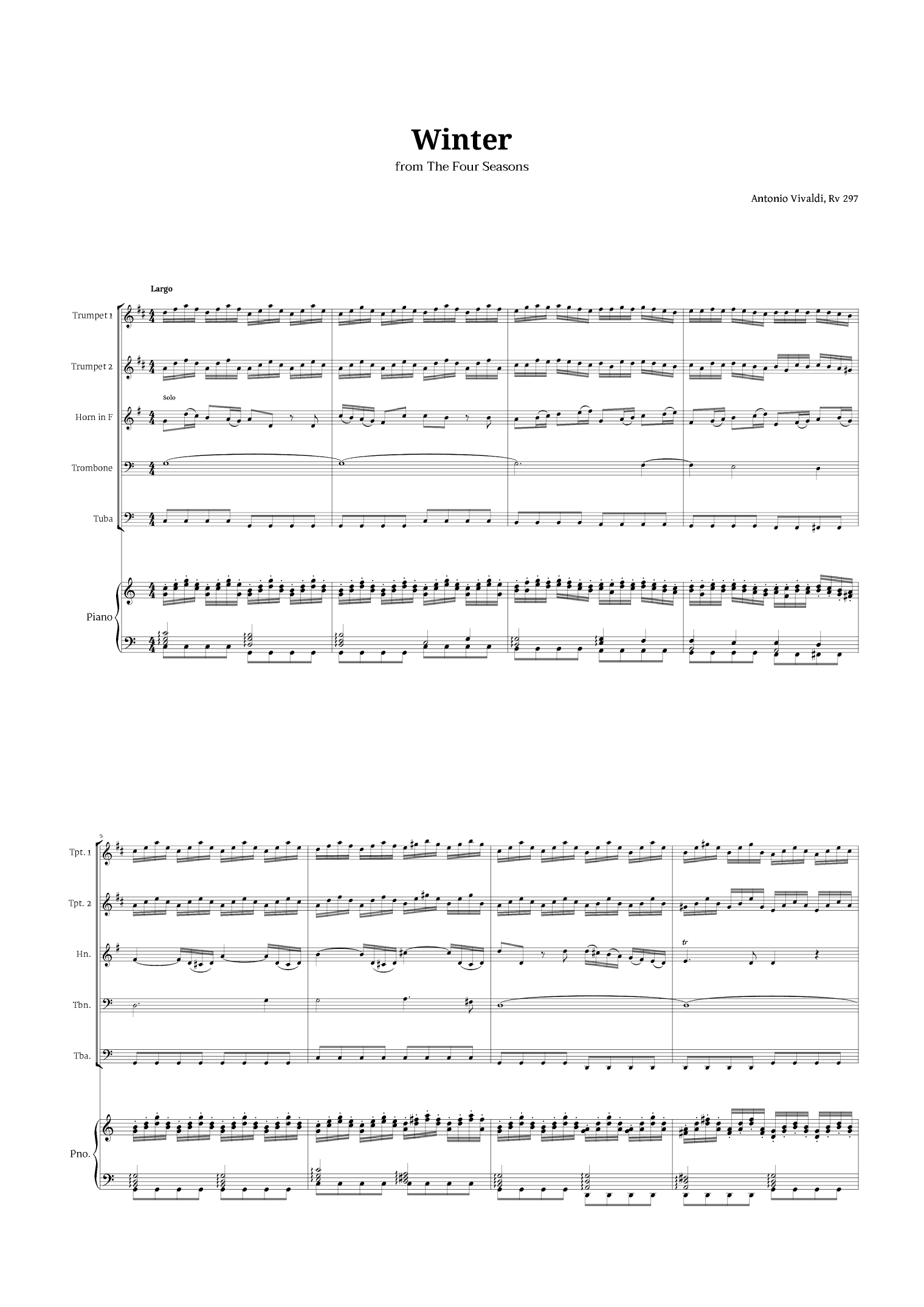 Largo from Winter by Vivaldi for Brass Quintet and Piano (arr. Langanho)