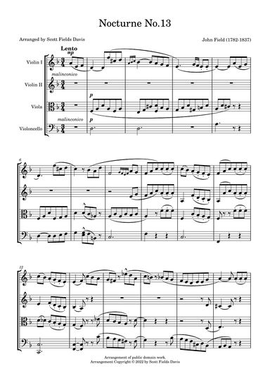Nocturne No. 13 by John Field, adapted for string quartet by Scott Fields Davis (arr. Scott Fields Davis)