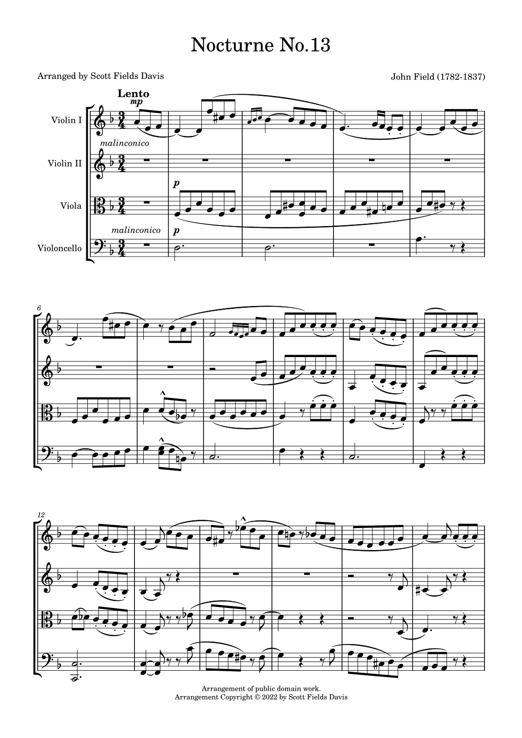 Nocturne No. 13 by John Field, adapted for string quartet by Scott Fields Davis (arr. Scott Fields Davis)