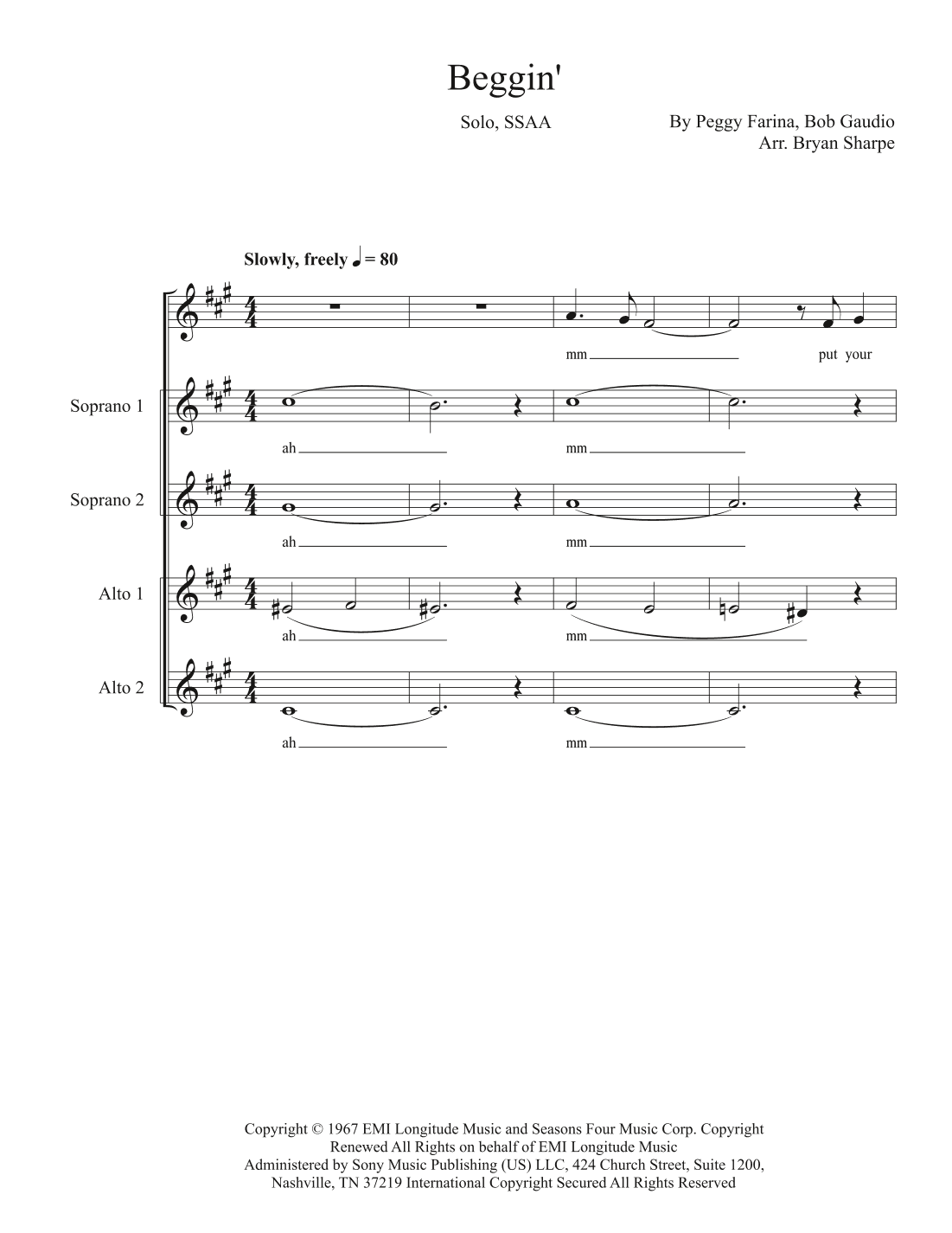 Beggin' (arr. Bryan Sharpe)