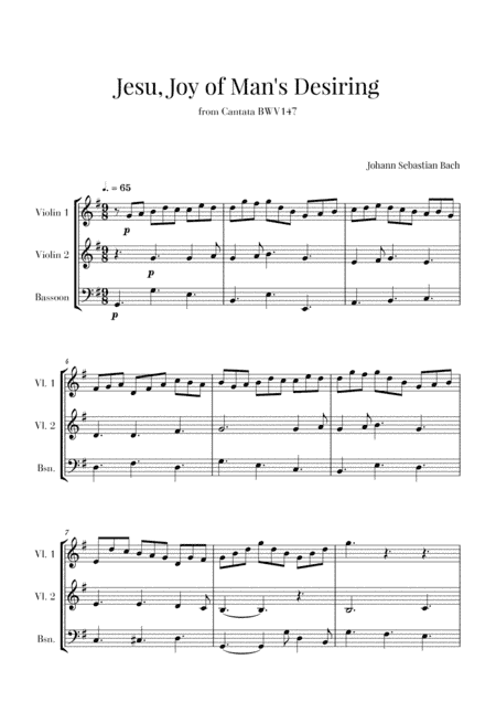 Bach - Jesu, Joy of Man's Desiring for 2 Violins and Bassoon (arr. Cadenza Editions)