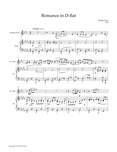 Romance in D-Flat for Clarinet and Piano