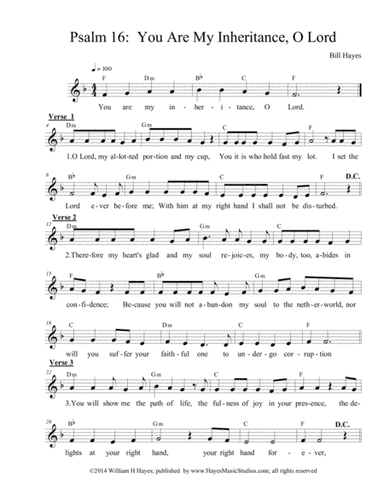 Psalm 16:  You Are My Inheritance, O Lord (Easter Vigil 2nd psalm, leadsheet)