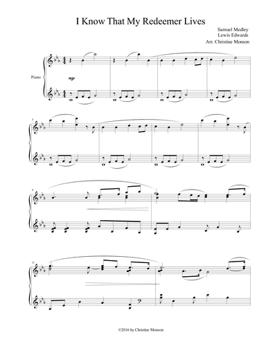 I Know That My Redeemer Lives, piano solo, early advanced (arr. Christine Monson)