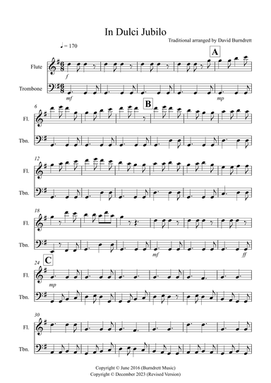 In Dulci Jubilo for Flute and Trombone Duet (arr. David Burndrett)