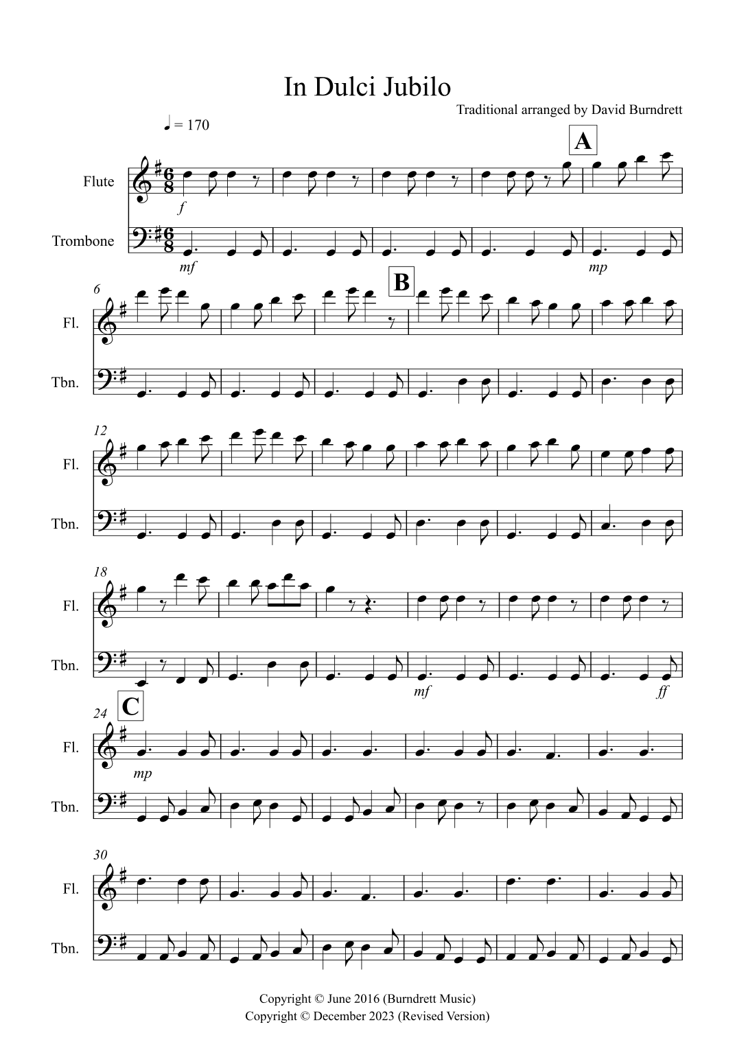 In Dulci Jubilo for Flute and Trombone Duet (arr. David Burndrett)