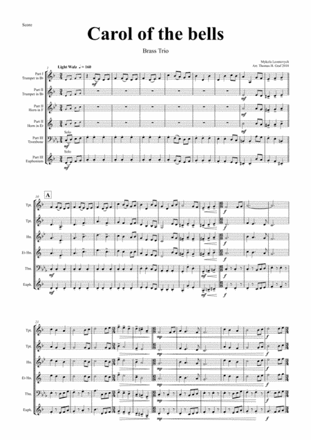Carol of the Bells - Pentatonix style - Brass Trio (arr. Thomas H. Graf)