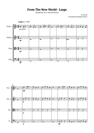Largo (2nd movement of the Symphony no. 9 'From The New World') (arr. Rodrigo Faleiros)