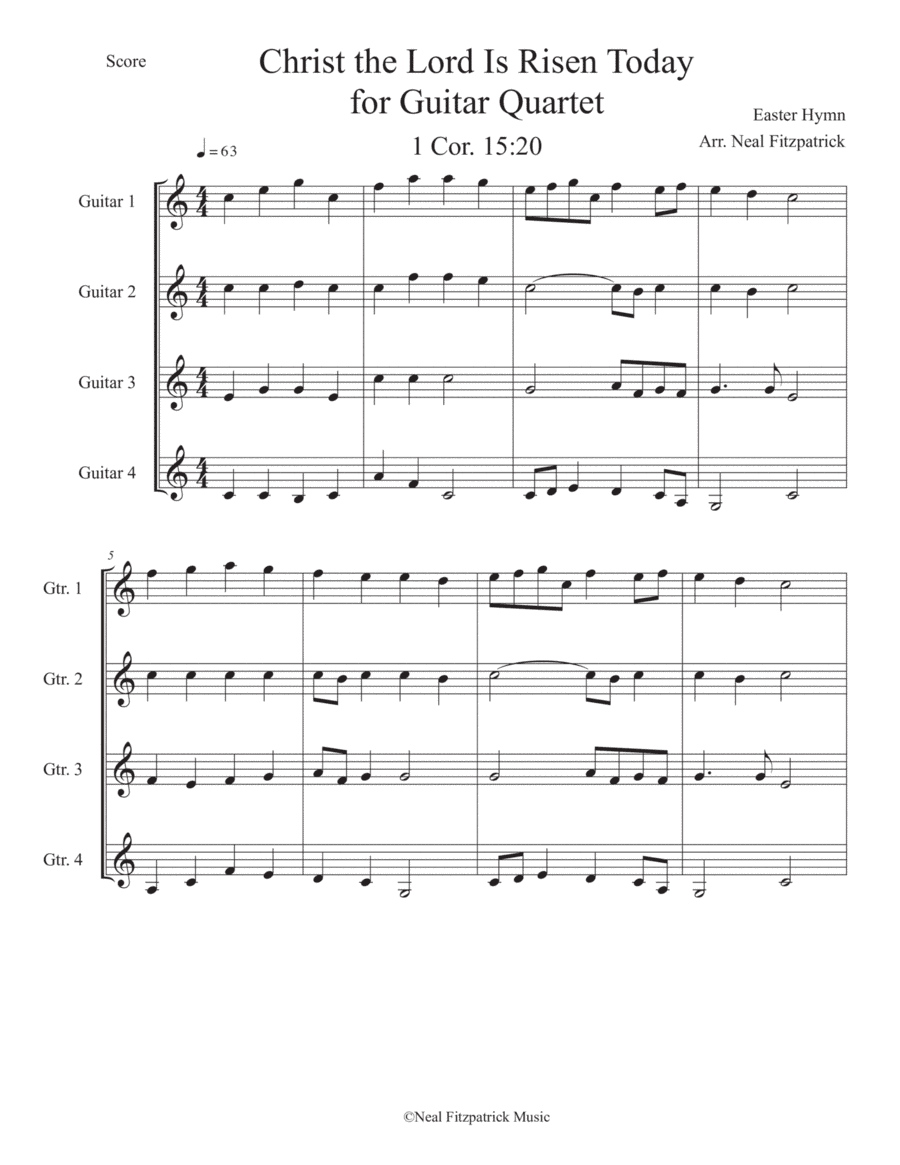 Christ the Lord Is Risen Today for Guitar Quartet (arr. Neal Fitzpatrick)