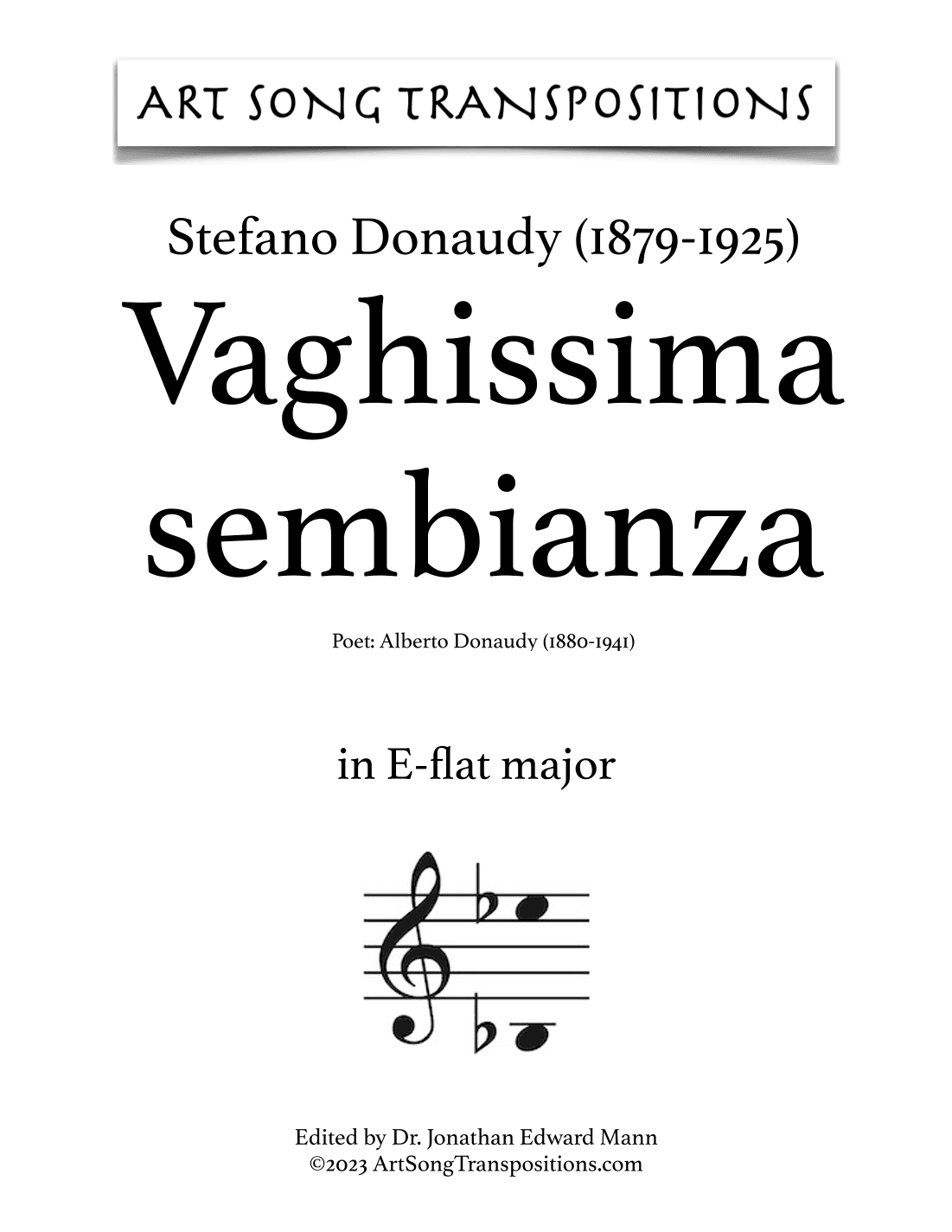 DONAUDY: Vaghissima sembianza (transposed to E-flat major) (arr. ArtSongTranspositions.com)