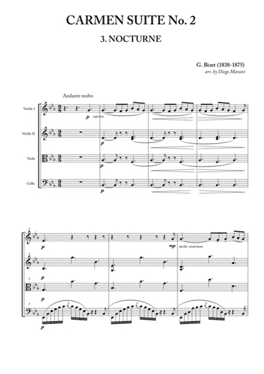 Nocturne from "Carmen Suite No. 2" for String Quartet (arr. Diego Marani)