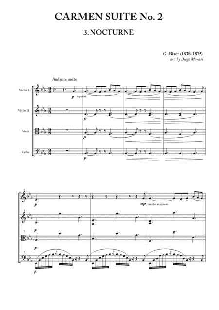 Nocturne from "Carmen Suite No. 2" for String Quartet (arr. Diego Marani)