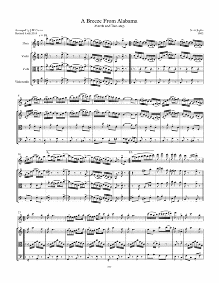 A Breeze from Alabama, March & Two-Step, by Scott Joplin,  (1902) arranged for Flute & String Trio (arr. J.W. Carter)