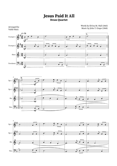Jesus Paid It All - Brass Quartet (arr. Valdir Maia)
