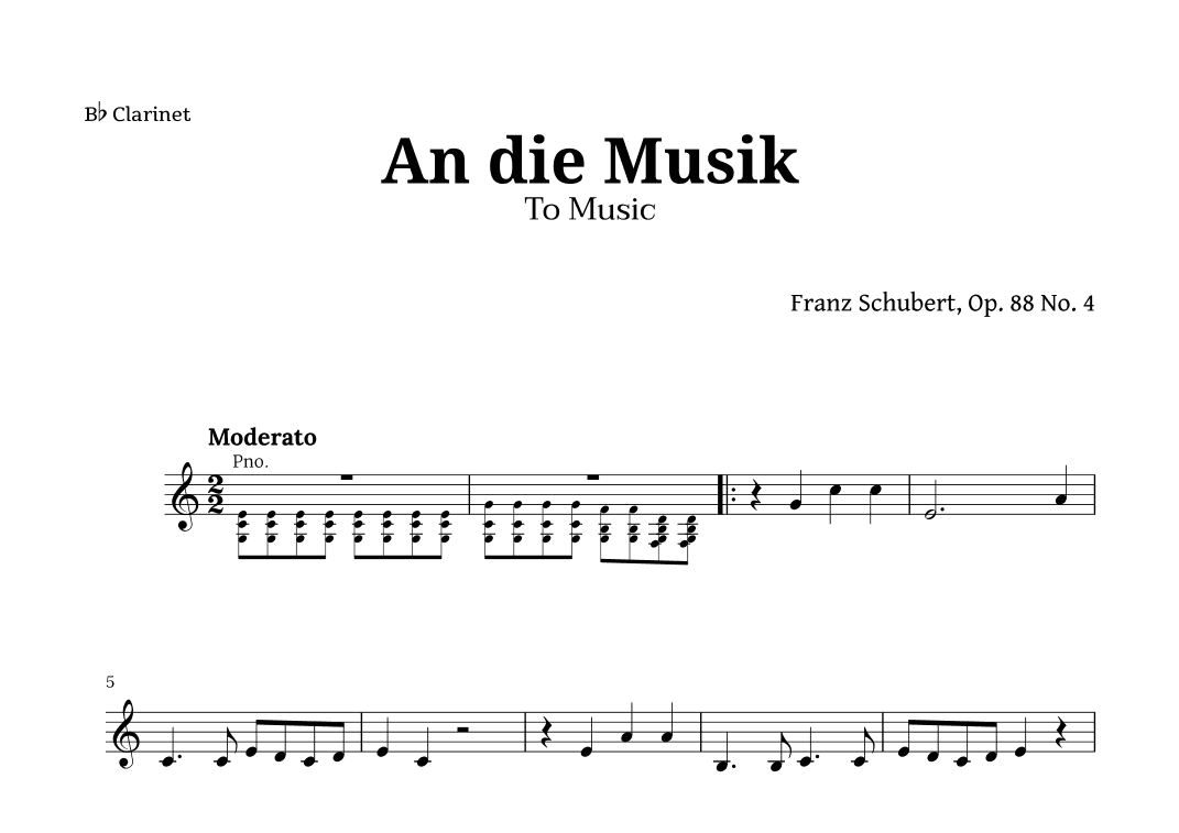 An die Musik (To Music) by for Clarinet (arr. Langanho)