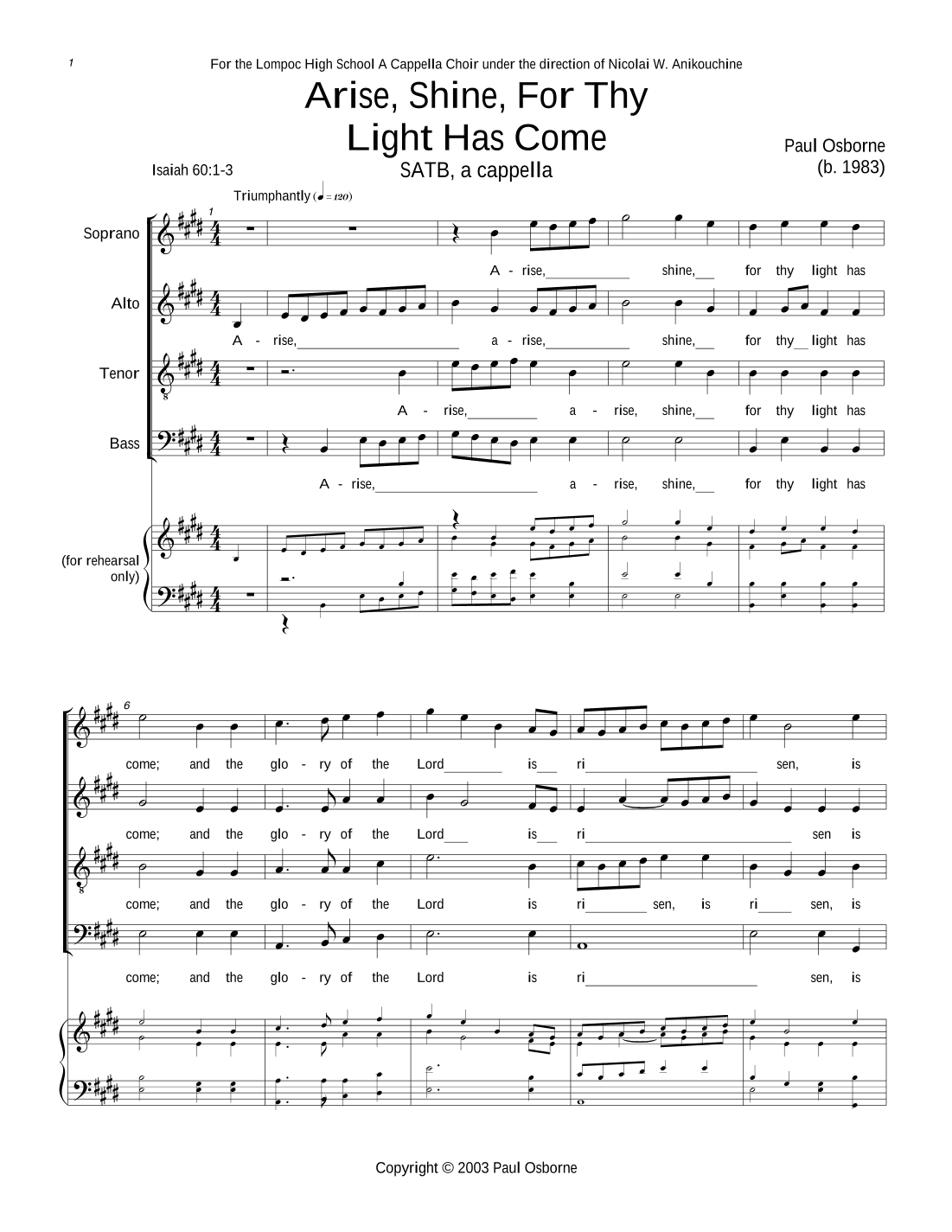 Arise, Shine, for Thy Light Has Come