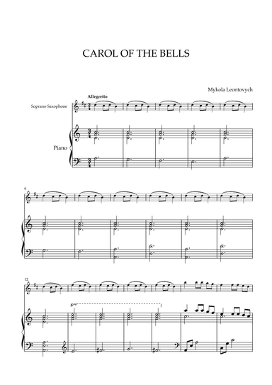 Mykola Leontovych - Carol of The Bells (for Soprano Saxophone and Piano) (arr. Cadenza Editions)