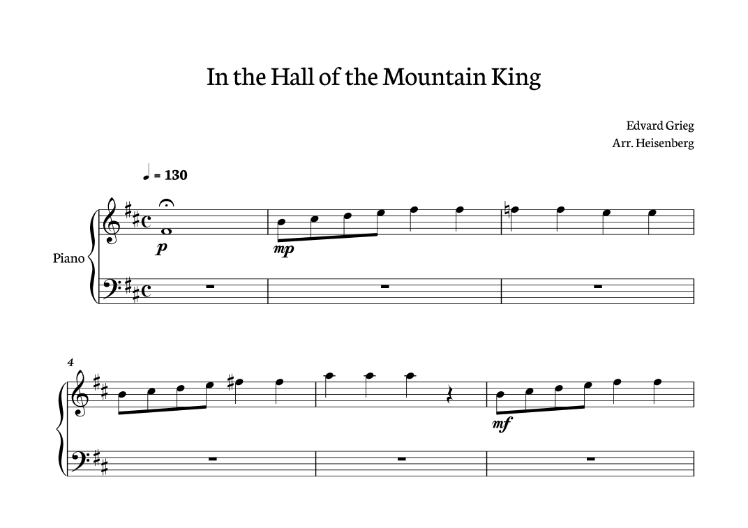 In The Hall of the Mountain King for piano solo Easy (arr. Heisenberg)