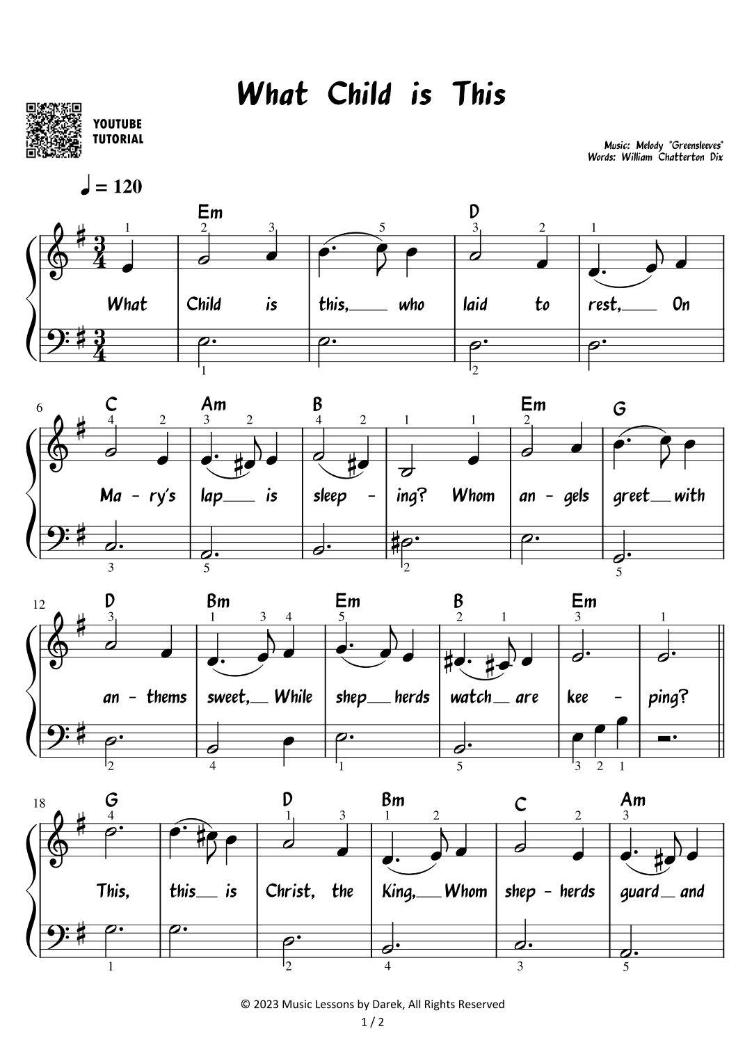 What Child is This - Christmas Carol [EASY PIANO] (arr. Darek)