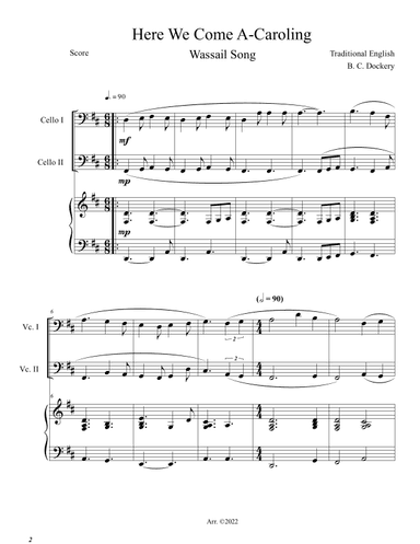 Here We Come A-Caroling (Cello Duet with Piano Accompaniment) (arr. B. C. Dockery)