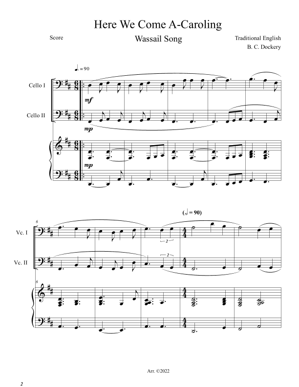 Here We Come A-Caroling (Cello Duet with Piano Accompaniment) (arr. B. C. Dockery)