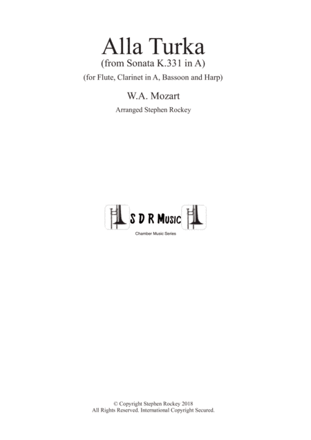Alla Turka for Chamber Ensemble Flute Clarinet in A Bassoon Harp (arr. Arranged by Stephen Rockey)
