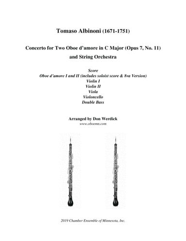Concerto for Two Oboe d’amore in C Major, Op. 7 No. 11 and String Orchestra (arr. Don Werdick (1946 - ))