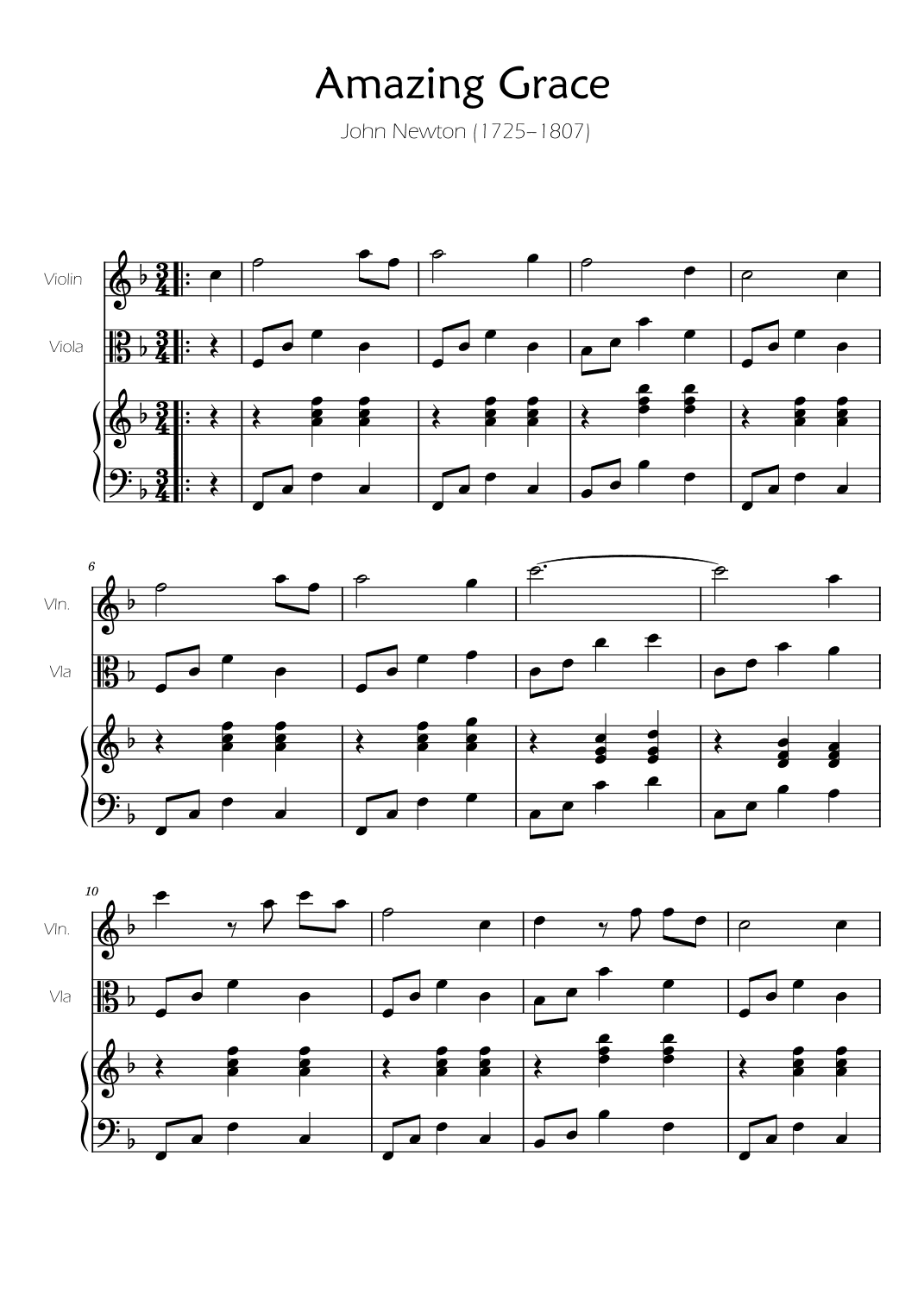 Amazing Grace - Violin and Viola Duet w/ Piano Accompaniment (arr. Ygor Nunes)