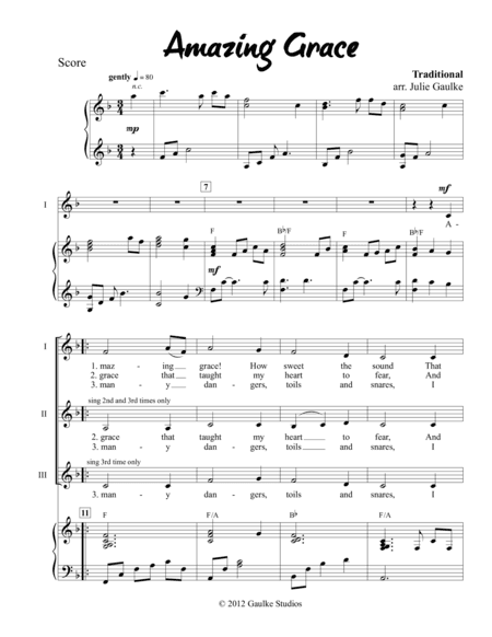 Amazing Grace for SSA voices and piano (arr. Julie Gaulke)
