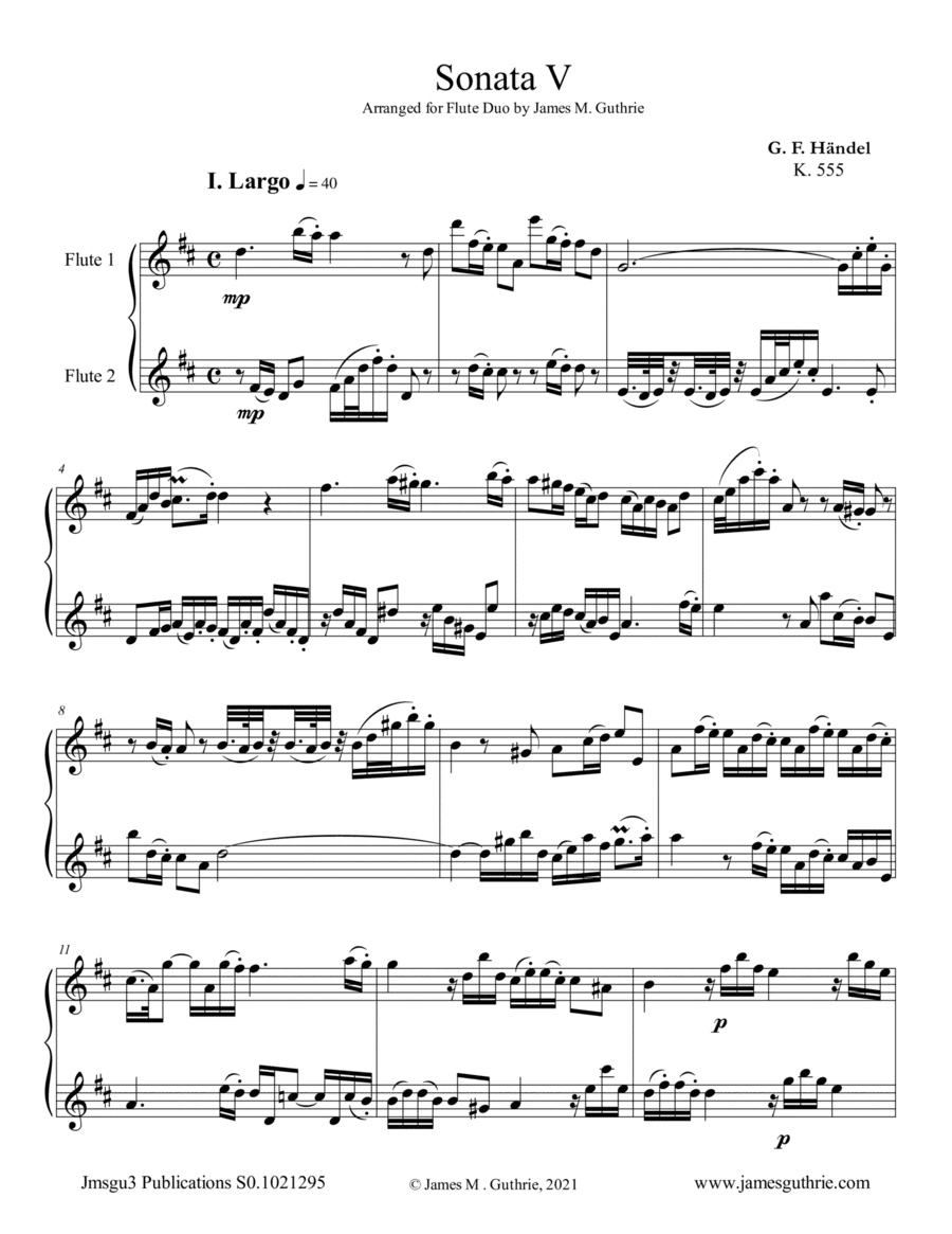 Handel: Sonata No. 5 for Flute Duo (arr. James M. Guthrie)