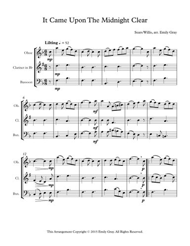 It Came Upon the Midnight Clear (Woodwind Trio) (arr. Emily Gray)