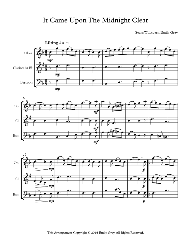 It Came Upon the Midnight Clear (Woodwind Trio) (arr. Emily Gray)
