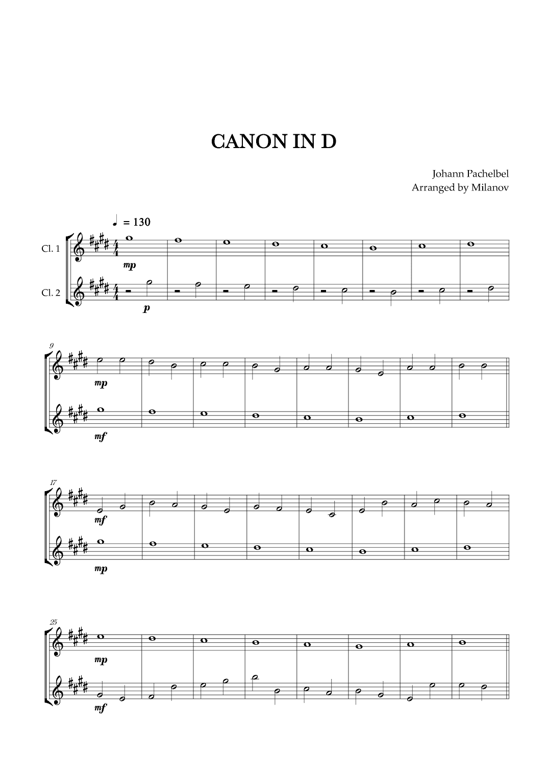Canon in D | Pachelbel | Clarinet in Bb Duet (arr. Milanov)