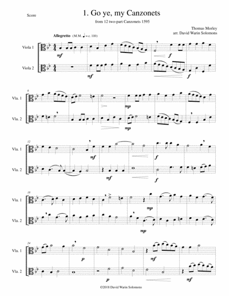 12 easy Canzonets for viola duo (arr. David Warin Solomons)