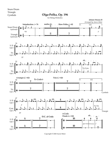 Olga-Polka, Op. 196 (arr. for string orchestra): Optional Percussion (arr. Aaron Meier)