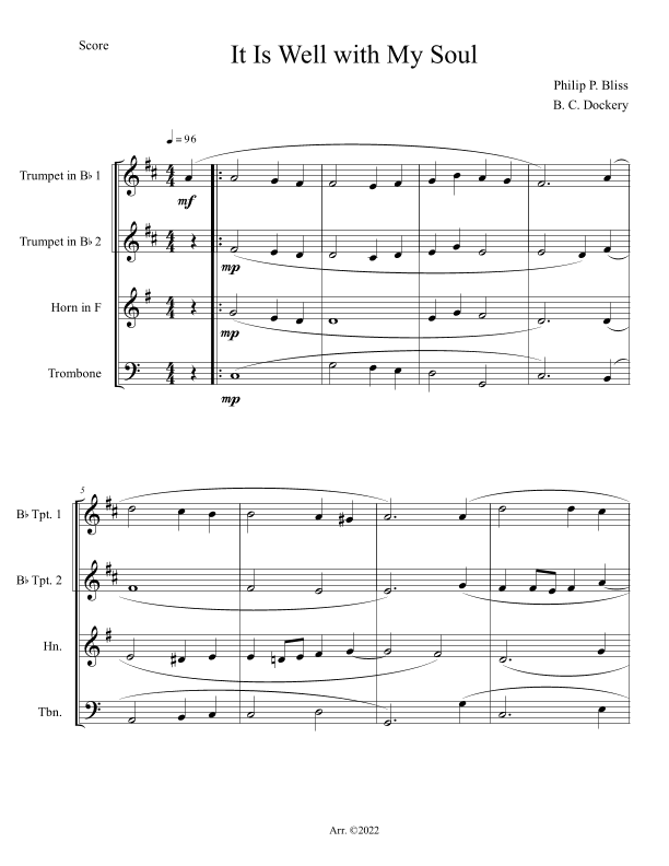 It Is Well with My Soul (Brass Quartet) (arr. B. C. Dockery)