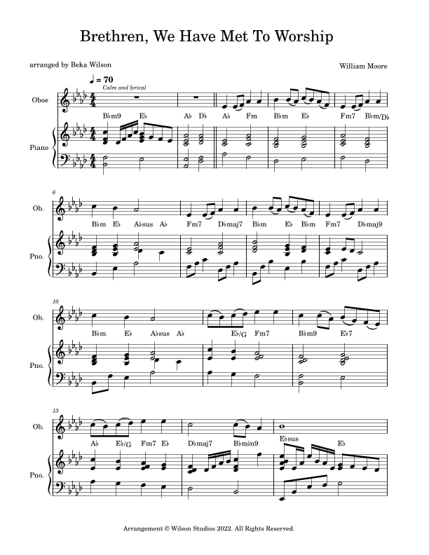 Brethren, We Have Met To Worship--oboe solo (arr. Beka Wilson)