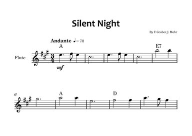 Silent Night - Flute solo with chord notations (arr. Glauco Fernandes)