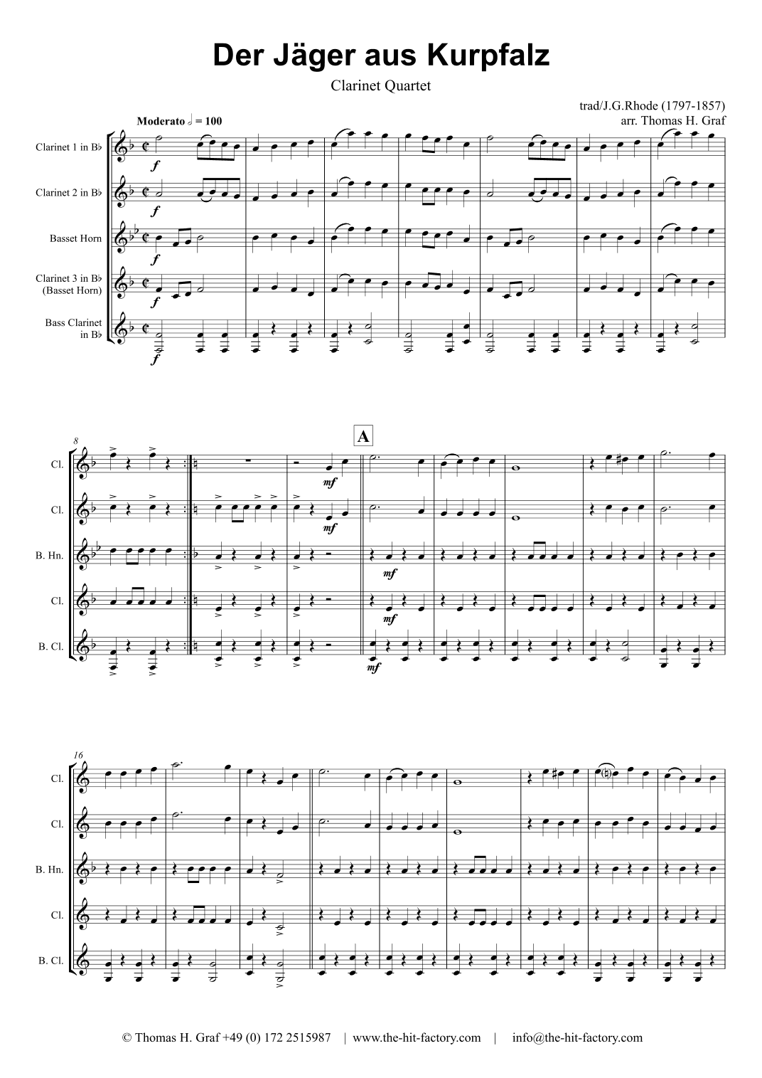 A Hunter from the Palatinate - German March/Octoberfest - Clarinet Quartet (arr. Thomas H. Graf)