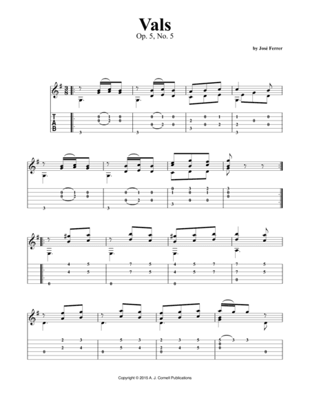 Vals, Op. 5, No. 5 (arr. A. J. Cornell Publications)