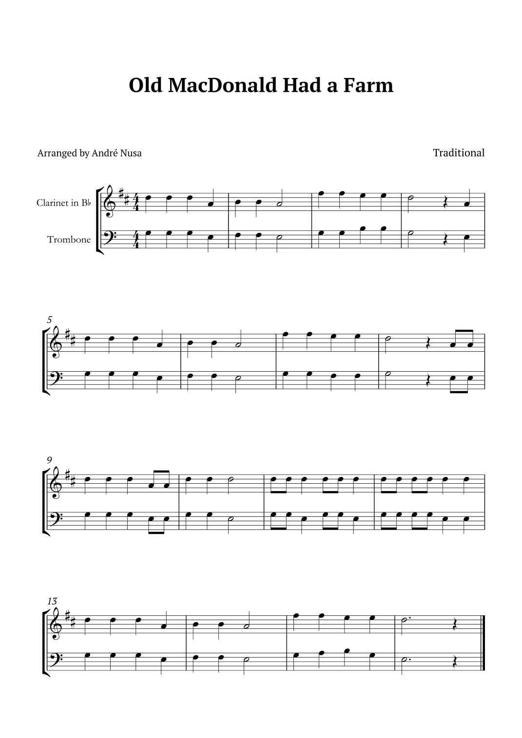 Old MacDonald Had a Farm (arr. André Nusa)