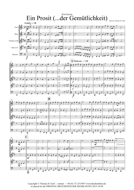 Ein Prosit - German Folk Song - Oktoberfest - Wind Quintet (arr. Thomas H. Graf)