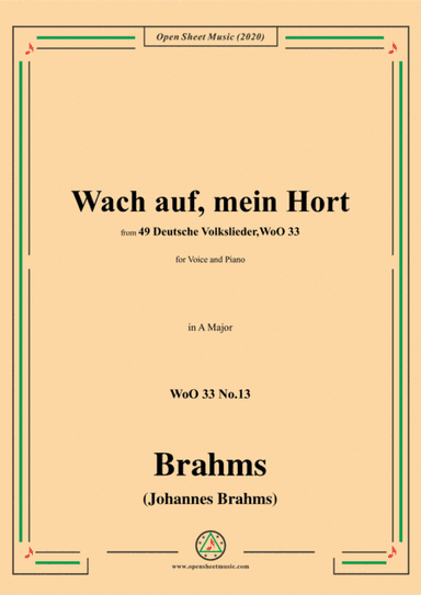 Brahms-Wach auf,mein Hort,WoO 33 No.13,in A Major,for Voice and Piano (arr. MSM)