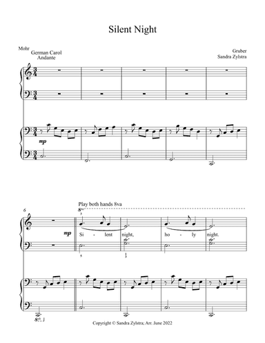 Silent Night (elementary piano with optional duet) (arr. Sandra Zylstra)