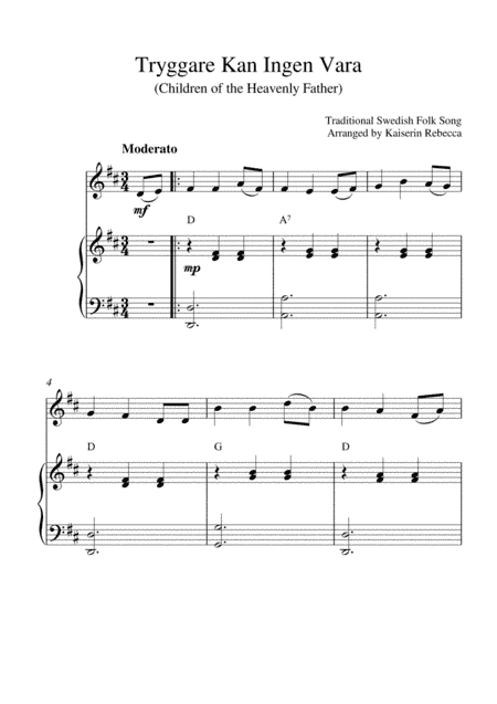 Tryggare Kan Ingen Vara (violin solo and piano accompaniment) (arr. Kaiserin Rebecca)