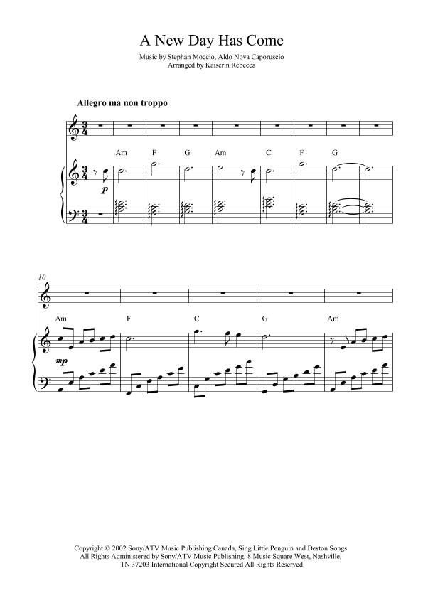 A New Day Has Come (arr. Kaiserin Rebecca)